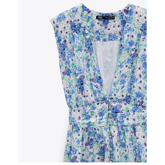 Zara NWT Floral Open Front Maxi Padded Shoulder Sleeveless Dress Medium - Picture 9 of 15